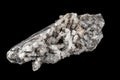 Macro mineral stone Stibnite quartz on a black background Royalty Free Stock Photo