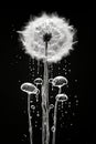 Macro monochrome beauty poster blowball dandelion drops art black white nature flower