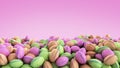 Macro multicolored french macaroon 3d render image on color background