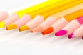 Macro multicolored pencils on a white background