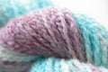 Macro of multicolored wool yarn in skein