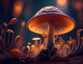 Macro Mushroom Forest: A Bright, Microscopic View of Orange and Violet