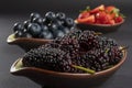 Macro natural and organic plenty black mulberries