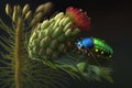 Macro nature of a sensitive plant and a jewel beetle, generative Ai