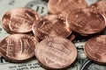 Macro of one cent coins Royalty Free Stock Photo