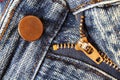 Close up Open Zipper of a pair of Blue Jeans Royalty Free Stock Photo