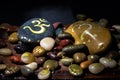 Macro of painted stones with Om symbol Royalty Free Stock Photo