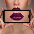 Macro perfect lip makeup. Macro photo face details