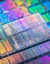 Colorful Microchip on a Silicon Wafer Royalty Free Stock Photo