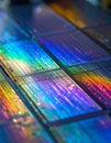 Iridescent Silicon Wafer in Microchip Manufacturing Royalty Free Stock Photo