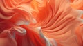 Macro petals of orange flowers. Sleek wave-flying background of silk fabrics in motion