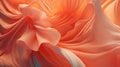 Macro petals of orange flowers. Sleek wave-flying background of silk fabrics in motion