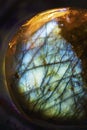 Macro photo of an aqua crystal moonstone labradorite stone.