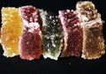 Macro photo artist of multi-colored marmalade jelly candy's. Dessert marmalade slices. The sweetness of jelly candy