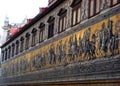 Macro photo with the background of the historical architectural monument, Mural `Procession of princes`, a wall mural of Meissen p Royalty Free Stock Photo