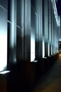 Macro photo of backlit administrative building at night, photo of floodlights, building lighting, night illumination of