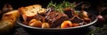 Macro Photo Beef Bourguignon On Stone Rustic Pub Royalty Free Stock Photo