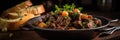 Macro Photo Beef Bourguignon On Stone Rustic Pub Royalty Free Stock Photo