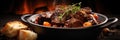 Macro Photo Beef Bourguignon On Stone Rustic Pub Royalty Free Stock Photo