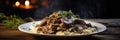 Macro Photo Beef Stroganoff On Stone Rustic Pub Royalty Free Stock Photo