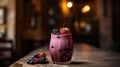 Macro Photo Berry Smoothie On Stone Rustic Pub. Generative AI