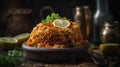 Macro Photo Biryani On Stone Rustic Pub. Generative AI Royalty Free Stock Photo