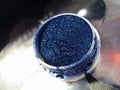 Macro photo blue eye shadow pigment glitter gloss cosmetic make up Royalty Free Stock Photo