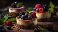 Macro Photo Cheesecakes On Stone Rustic Pub. Generative AI