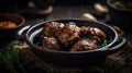 Macro Photo Chicken Adobo On Stone Rustic Pub. Generative AI Royalty Free Stock Photo