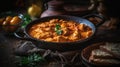 Macro Photo Chicken Curry On Stone Rustic Pub. Generative AI Royalty Free Stock Photo