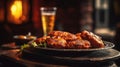Macro Photo Chicken Tikka On Stone Rustic Pub. Generative AI Royalty Free Stock Photo