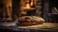 Macro Photo Ciabatta On Stone Rustic Pub. Generative AI Royalty Free Stock Photo