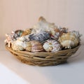 Macro Photo of Colorful Seashells in a Brown Basket