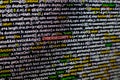 Macro photo of computer screen with program source code and highlighted CYBERSECURITY inscription in the middle. Script Royalty Free Stock Photo