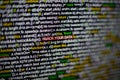 Macro photo of computer screen with program source code and highlighted HIJACK YOUR DATA inscription in the middle Royalty Free Stock Photo