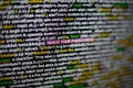 Macro photo of computer screen with program source code and highlighted HIJACK YOUR PASSWORDS inscription in the middle Royalty Free Stock Photo
