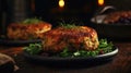 Macro Photo Crab Cakes On Stone Rustic Pub. Generative AI Royalty Free Stock Photo