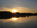 Macro photo with a decorative landscape background of an evening sunset on a lake in a European habitat in the kernave Royalty Free Stock Photo