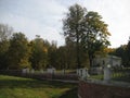 macro photo with a decorative natural background of an architectural historical building in a park area in a European country