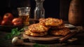 Macro Photo Deruny Potato Pancakes On Stone Rustic Pub Ukrainian Dishes. Generative AI