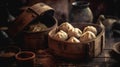 Macro Photo Dim Sum On Stone Rustic Pub. Generative AI Royalty Free Stock Photo