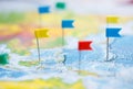 Macro photo with flag pushpins and world map.Travel concept Royalty Free Stock Photo
