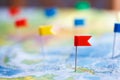 Macro photo with flag pushpins and world map.Travel concept Royalty Free Stock Photo