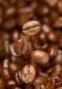 Macro photo of flying coffee beans. All beans in focus.