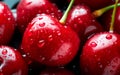 Macro photo of fresh red cherries with water dropplets. Royalty Free Stock Photo