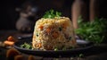 Macro Photo Fried Rice On Stone Rustic Pub. Generative AI Royalty Free Stock Photo