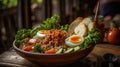 Macro Photo Gadogado On Stone Rustic Pub. Generative AI