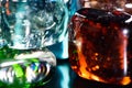 Macro photo of glass cubes of different colors on a black background with reflections Royalty Free Stock Photo