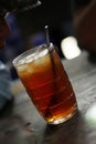 macro photo of a glass of iced tea on a black table Royalty Free Stock Photo