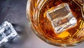 macro photo of glass with whiskey and ice cubes top view Royalty Free Stock Photo